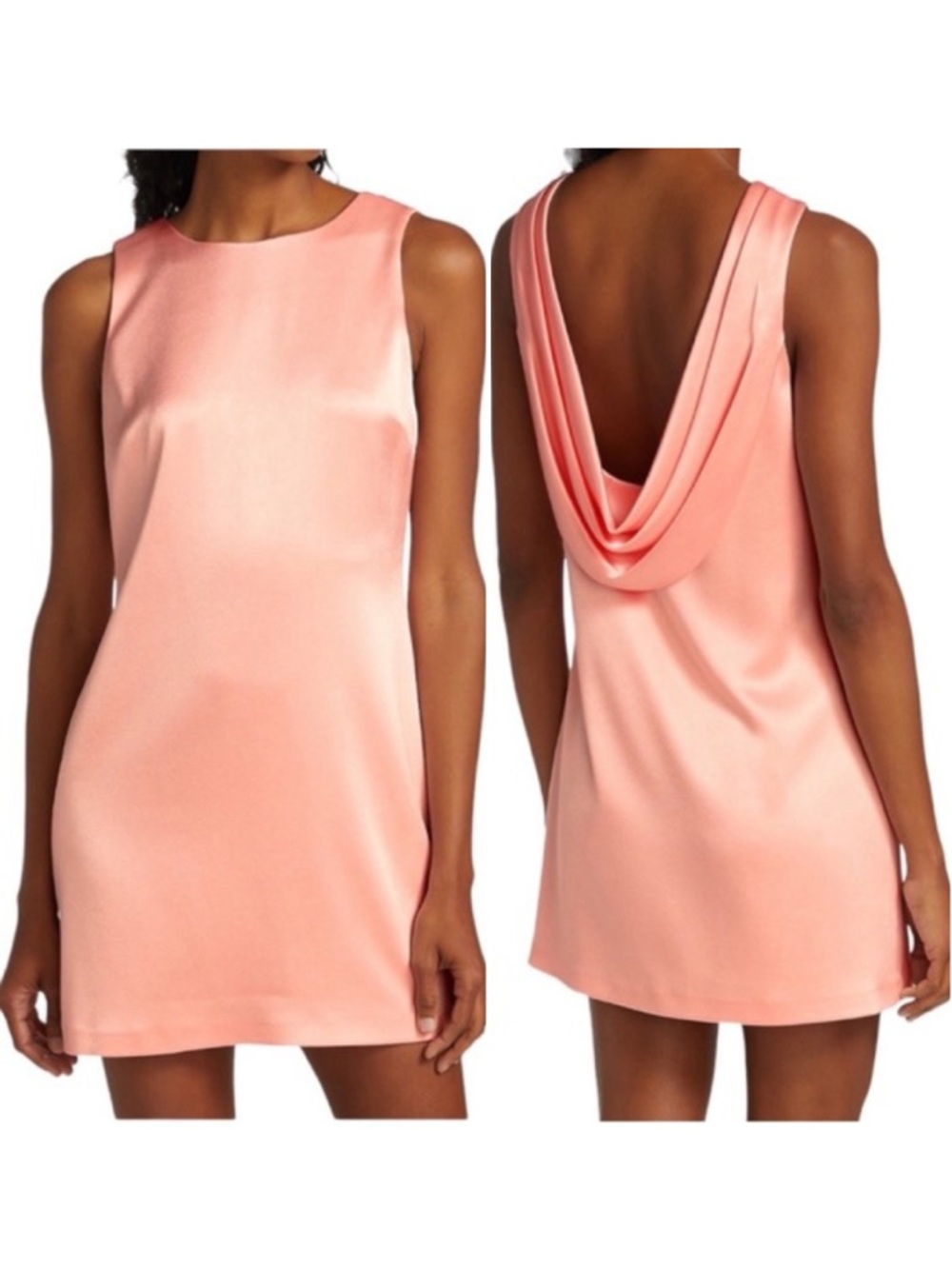 Alice + Olivia Lita Satin Mini Dress Cowl Back Pink Sz L Feminine Cocktail Event